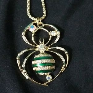 Betsey Johnson Green and White Spider Necklace